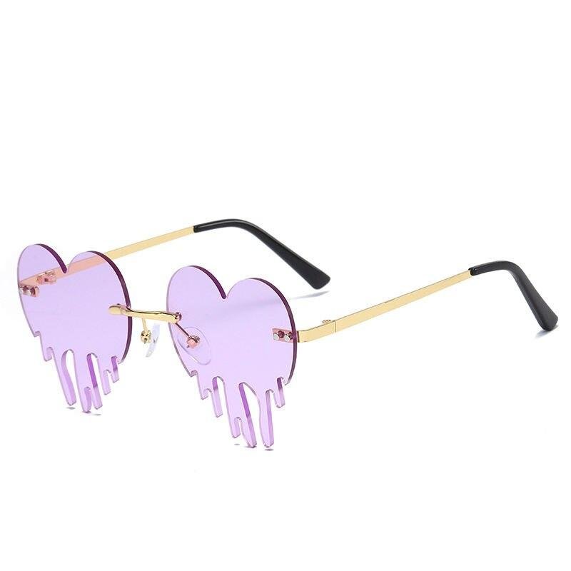 Rimless Heart Tear Sunglasses Women Frameless Metal Glasses Man Decorative Street Catwalk Prom Party Sexy Love Shape Eyewear